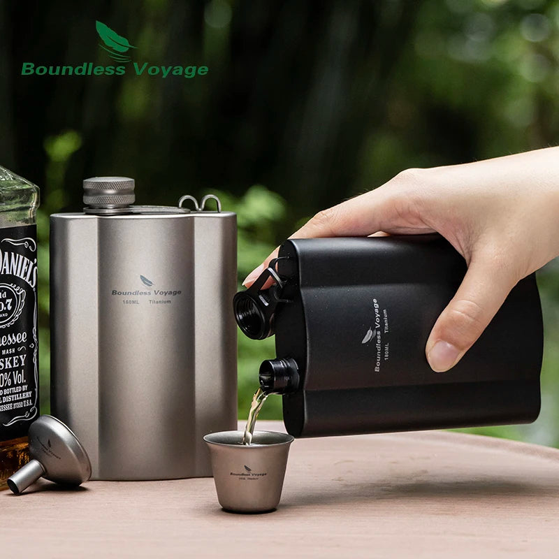 Фляжка Boundless Voyage Titanium Hip Flask 180 мл / 240 мл, ультралегкая, маленькая бутылка для ликера