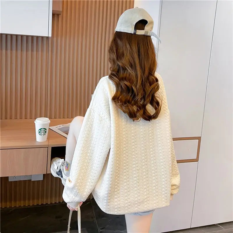 Hoodie Women s Korean Version Loose and Versatile Jacquard Design Lazy Style Thin Jacket