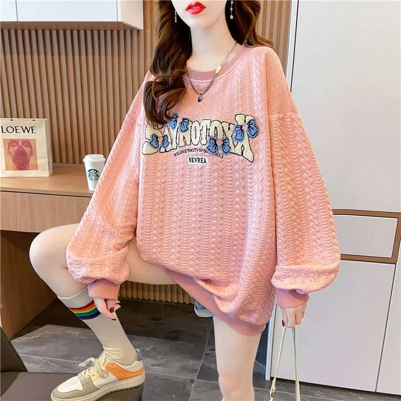 Hoodie Women s Korean Version Loose and Versatile Jacquard Design Lazy Style Thin Jacket