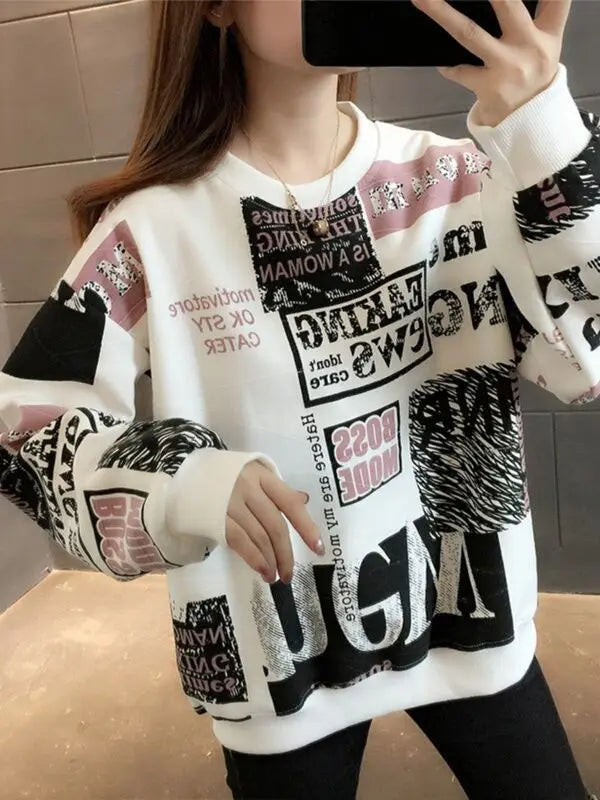 Long Sleeved Loose Plus Size Fashionable Age Reducing Hoodie Style for Chubby Girls Retro Western