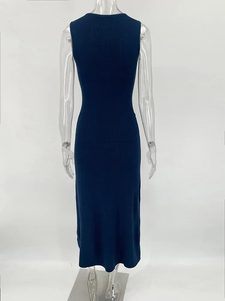 Elegante mouwloze enkelrijs geribbelde truien lange jurk voor dames hoog