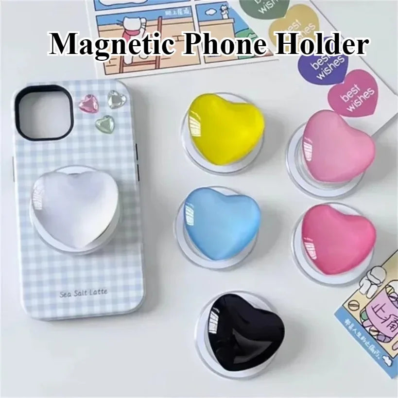 Desktop Magnetic Phone Holder Cute Glass Love Heart Design Cell Phone Support