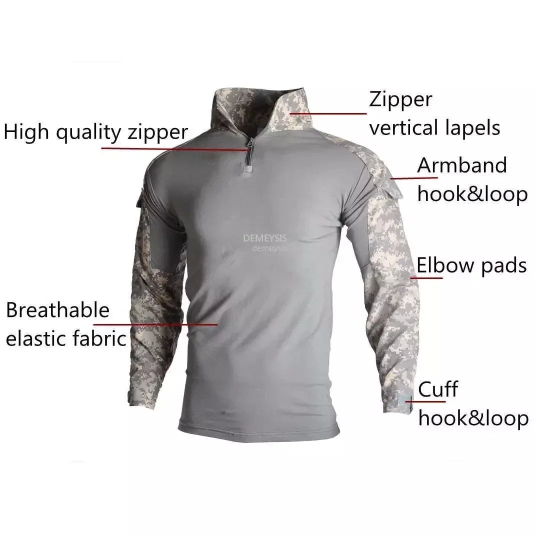 Tactical Camouflage Uniform Clothes Mens Outdoor Paintball Hunting Combat Shirt + Pants with Knee