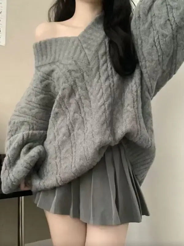 Y2K Harajuku Esthetische Vrouwen Gebreide Trui Koreaanse Losse Mode Effen Lange