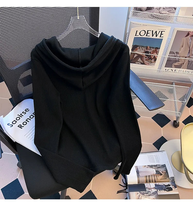Uniek geknoopt T-shirt met capuchon voor dames, lente/herfst, onregelmatige korte mouwen, lange mouwen, basislaag