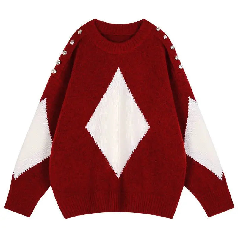 Kerstrode losse trui voor dames, herfst- en wintermode, gebreide top, dik