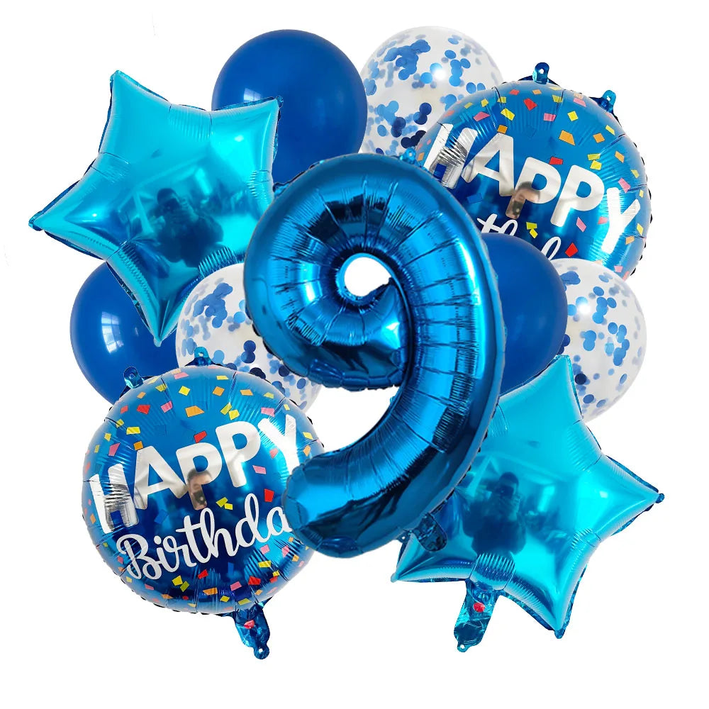 13pcs bag Blue Balloons Mixed Number Balloons Birthday Party Decorations Boys