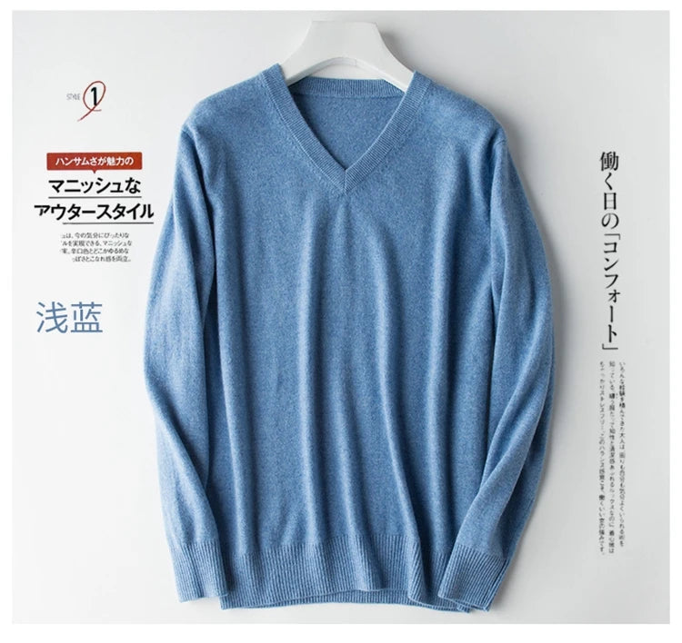 Classic Pullover V Neck Sweater Men Autumn Winter Cashmere Cotton Blend Warm Jumper Clothes Pull