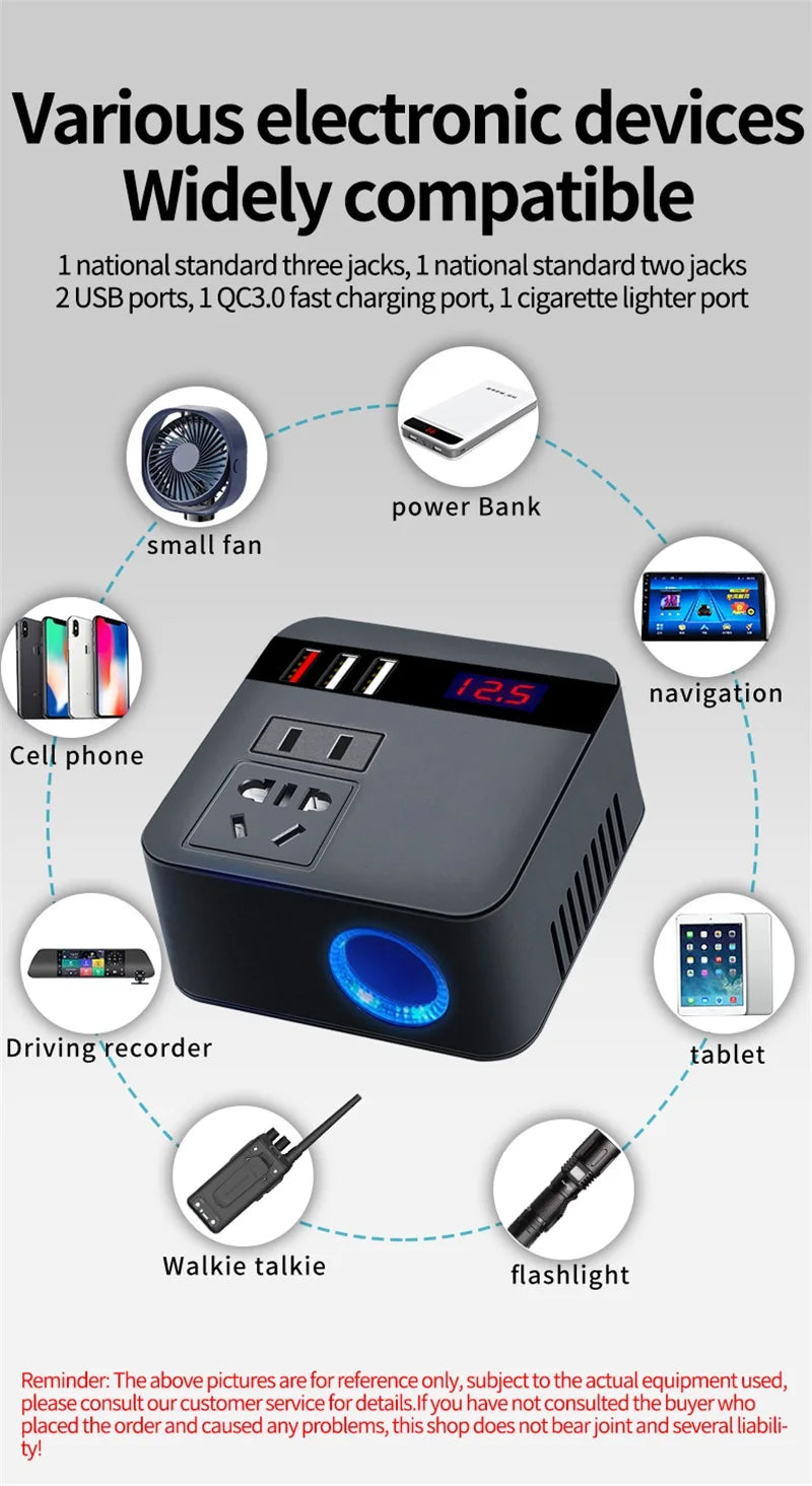 Car Inverter 150w Peak Dc12v 24V to 110v 220v LED Display Sockets Power Inverter