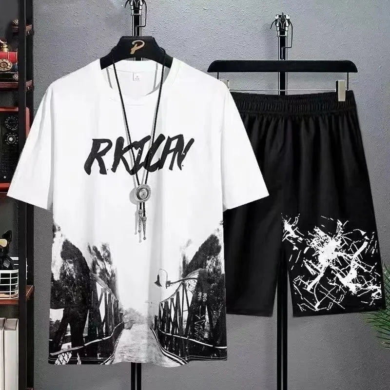 Zomer vrije tijd Heren set Manga Graffiti Tees T-shirt + shorts 2-delig Comfortabel