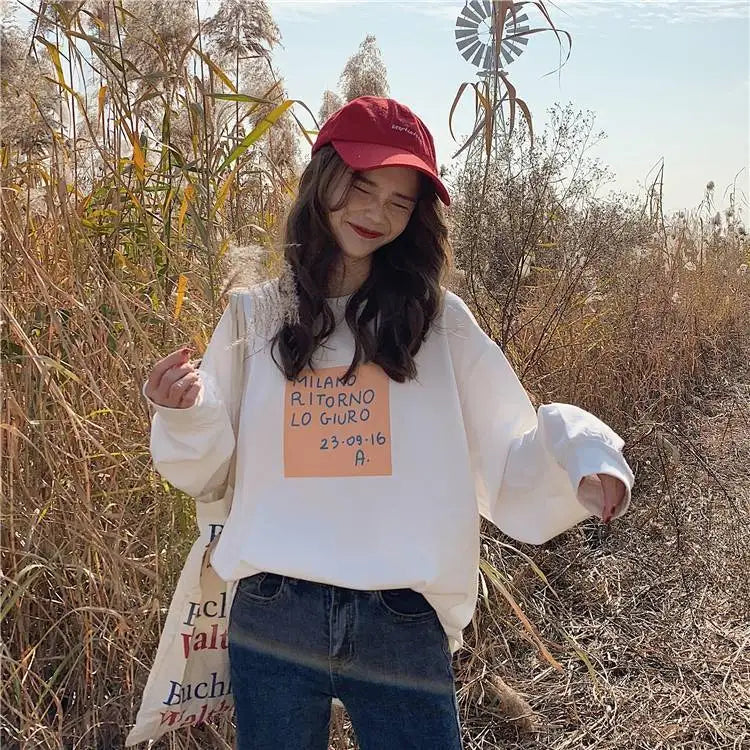 Cotton Loose Long Sleeved Top Women s Base T shirt