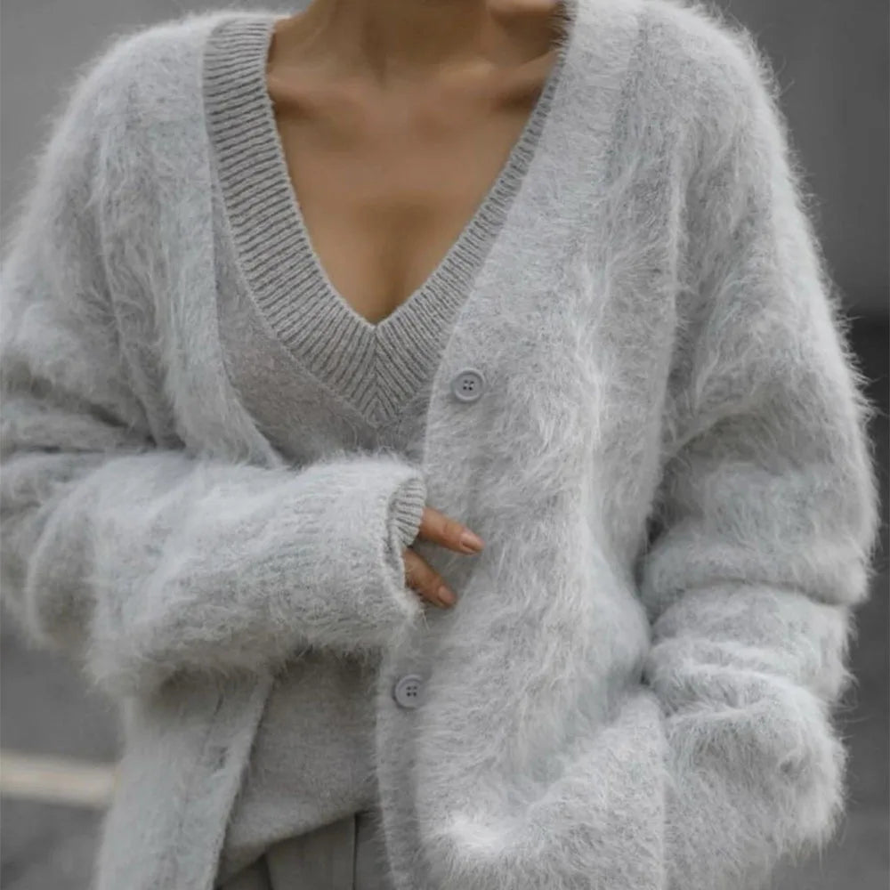 Женский вязаный кардиган Talenza из толстой кашемировой шерсти, шикарный однобортный с V-образным вырезом