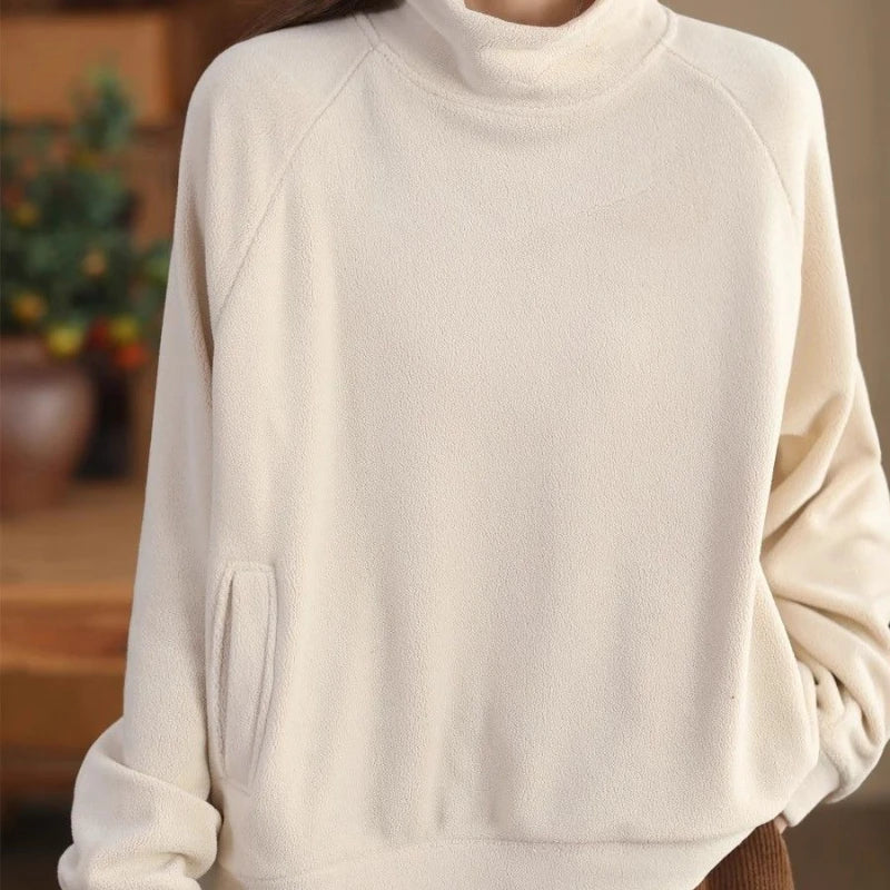 Herfst Winter Mode Hoge Kraag Lange Mouw Effen Jassen Sweatshirt Dameskleding Koreaans Los