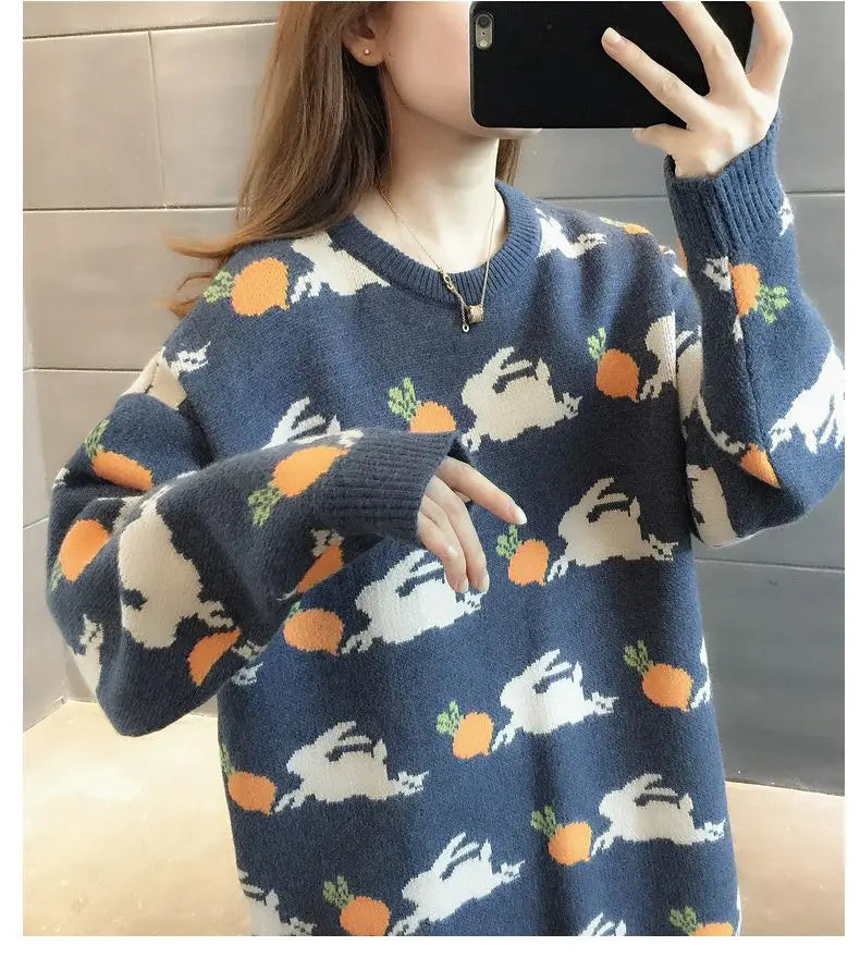 Retro Medium to Long Length Outerwear Fashionable Versatile Women s Sweater Wide Elastic Knitted