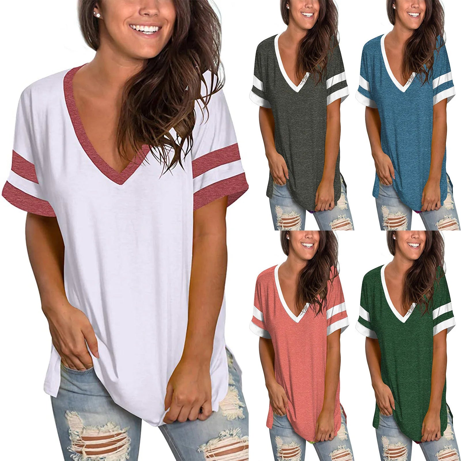 Europe and the United States spring and summer women s base shirt solid color