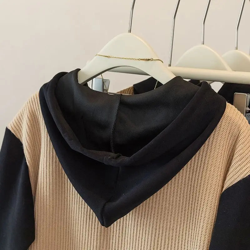 Hooded Fake Two-piece Spliced lange mouwen Sweatshirt Herfst en Winter Slim Top