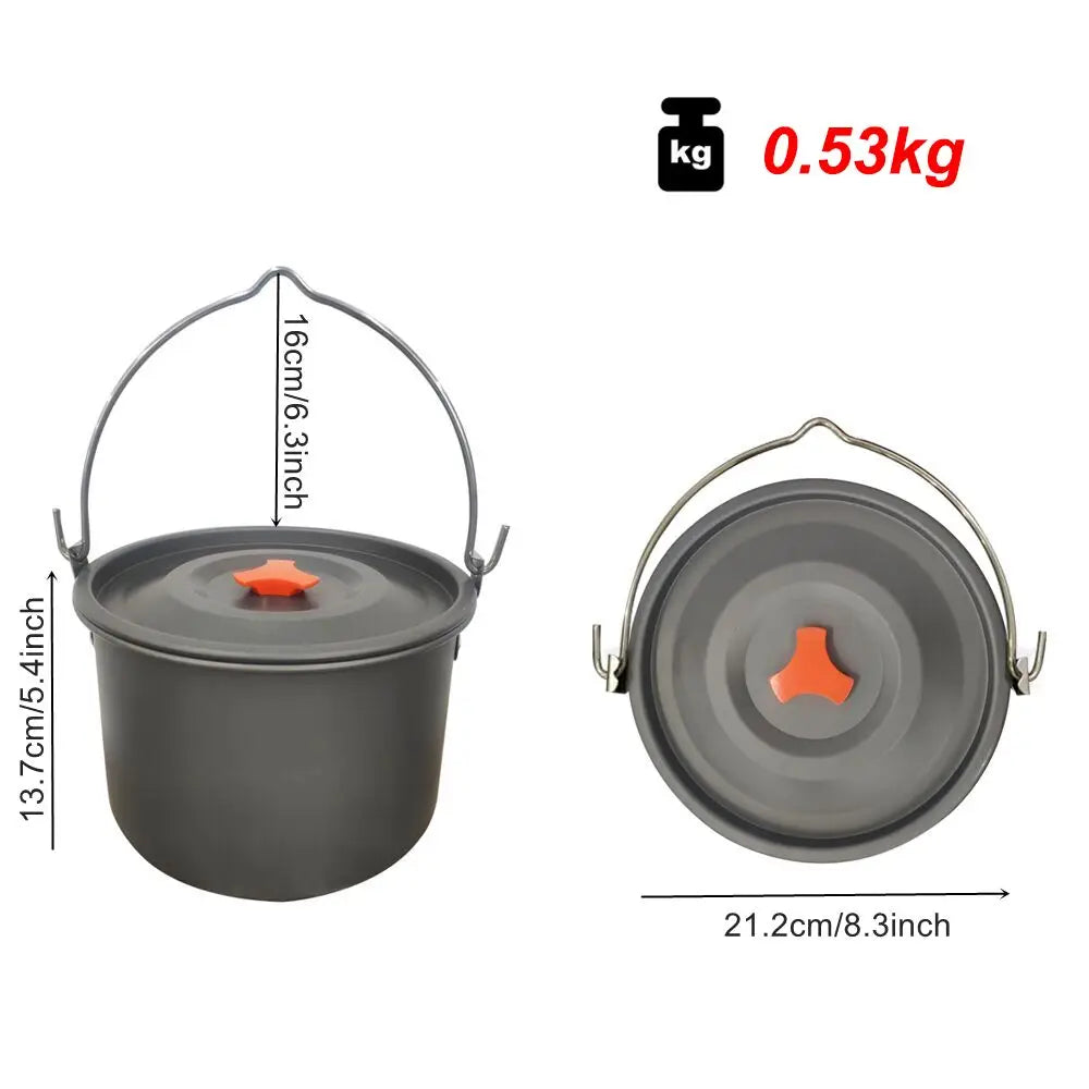 Outdoor Tableware Big Capacity Aluminum Alloy Camping Picnic Hanging Cookware