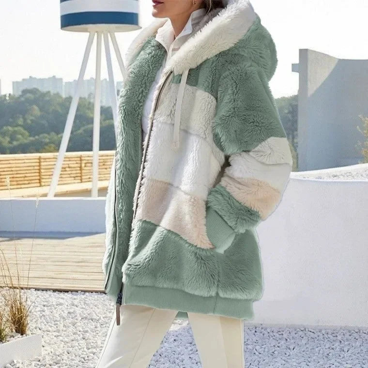 Oversized jas voor dames, herfst/winter, warme, zachte capuchon met capuchon