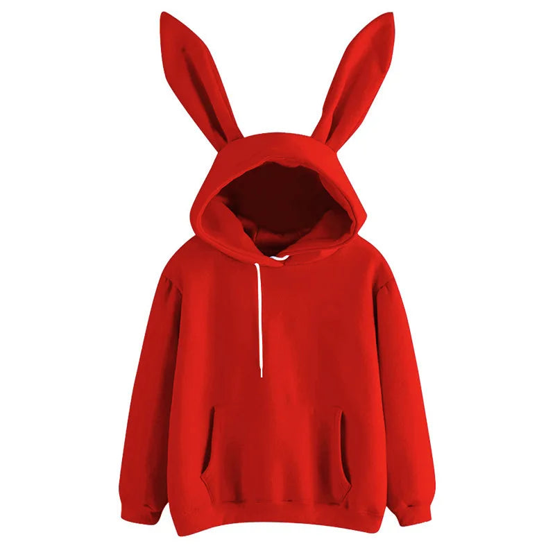 Herfst- en winterkleding voor dames Harajuku Wei hooded rabbit hoodie effen kleur