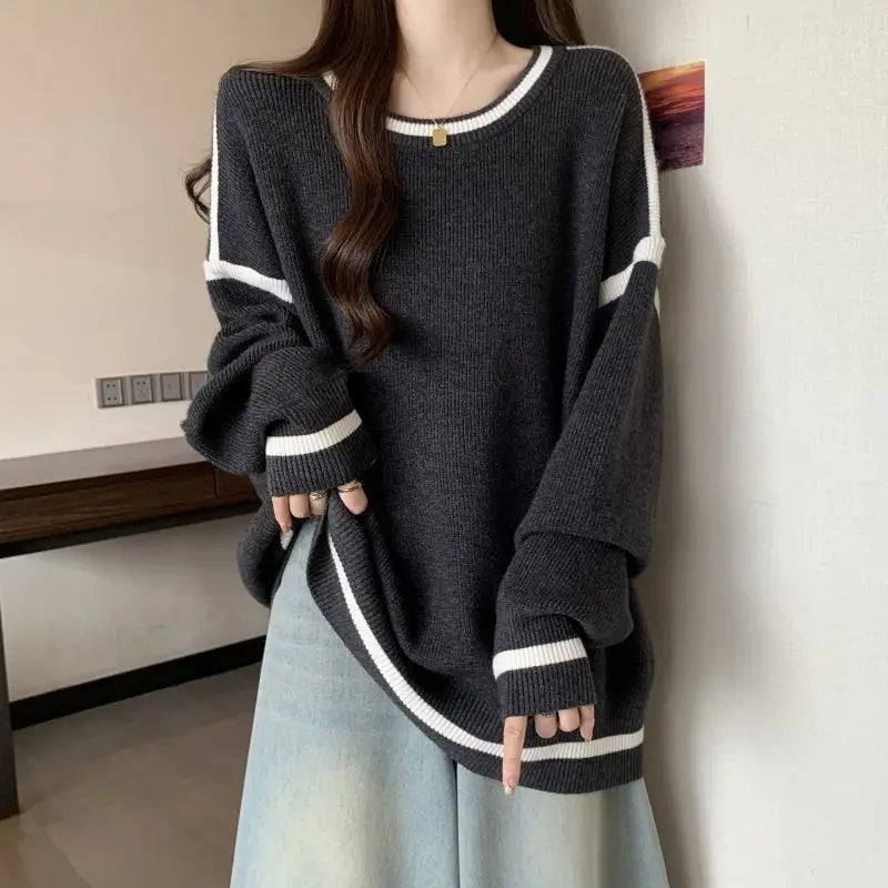 Plus Size Women s Round Neck Loose Slim Sweatshirt Versatile Knitted Top