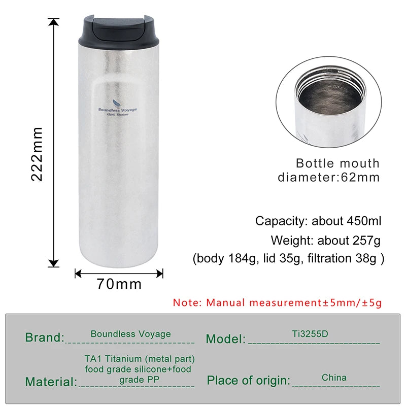 Boundless Voyage 450ml Titanium French Press Coffee Flask Double Walled