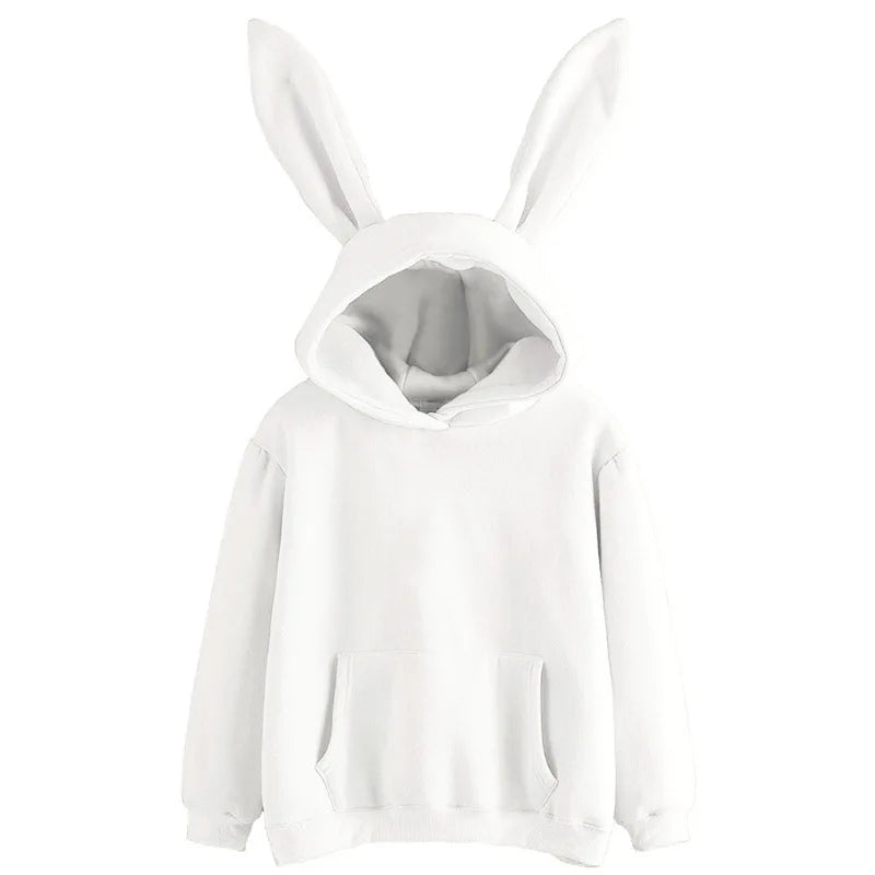 Herfst- en winterkleding voor dames Harajuku Wei hooded rabbit hoodie effen kleur