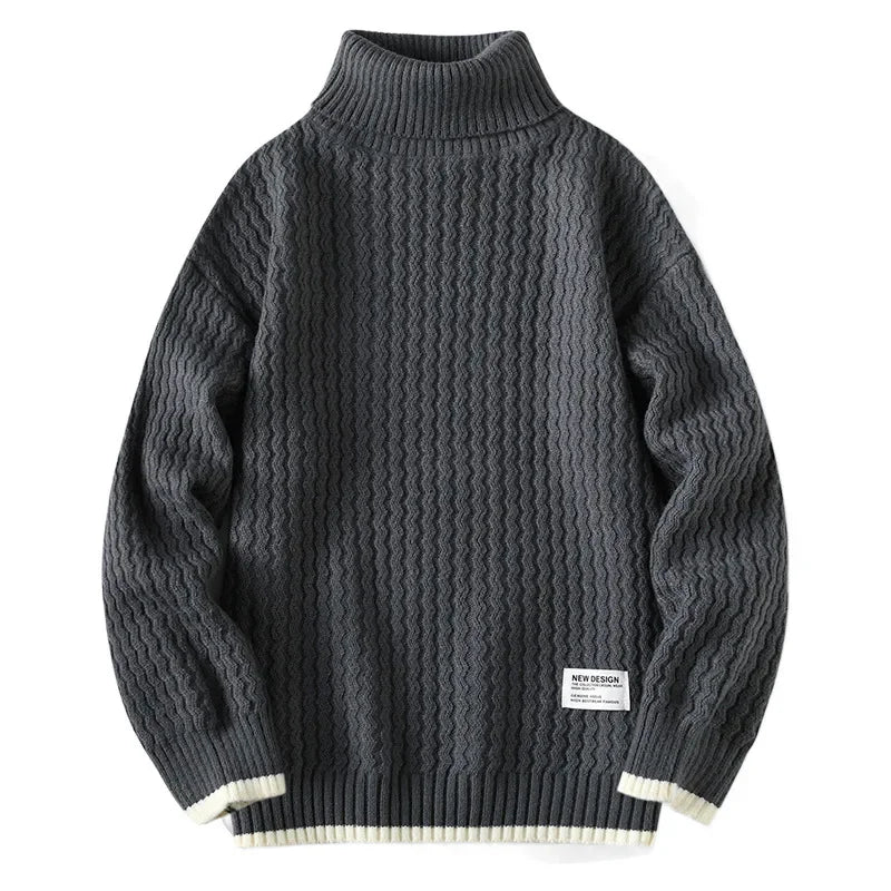 Thickened Loose Men s Knitted Sweater Autumn Winter High Collar Cable Knit Casual Outerwear Base