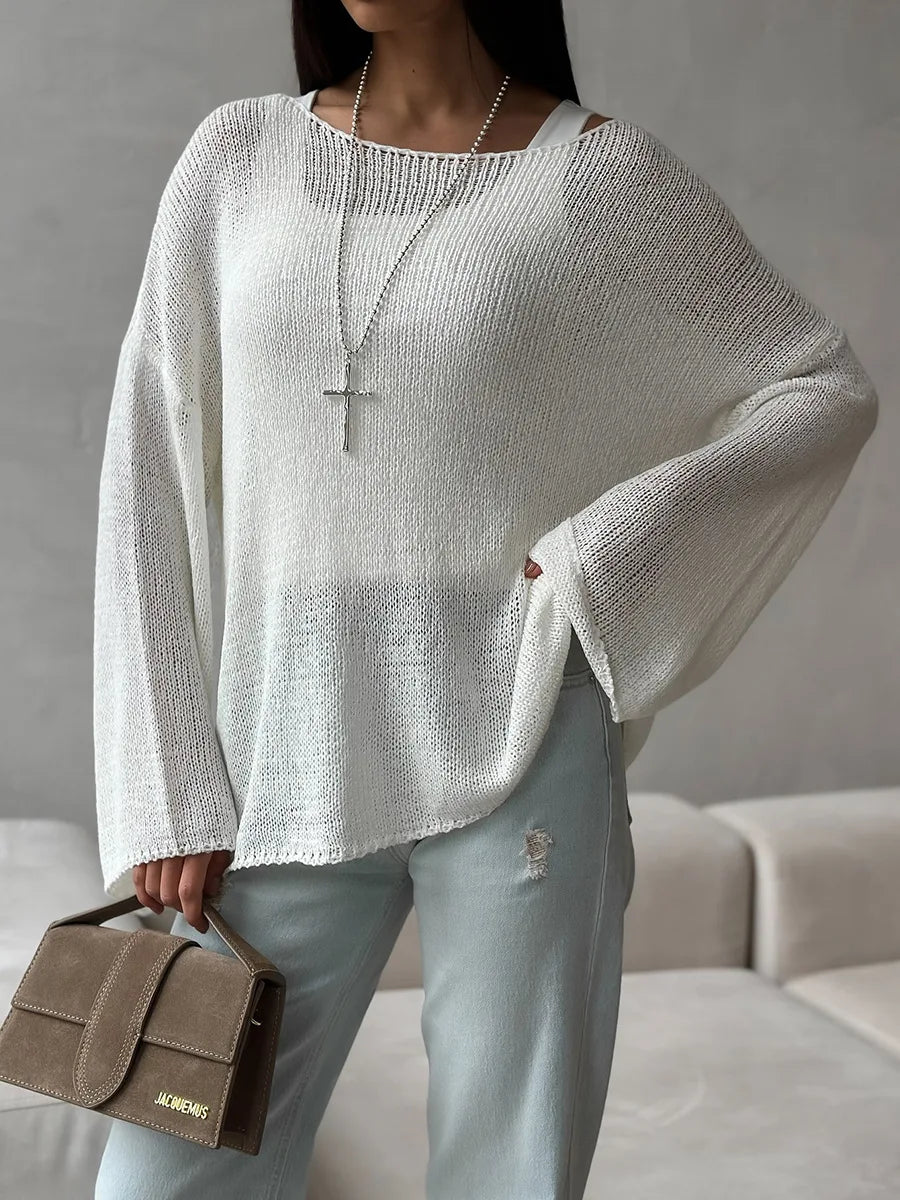 Bornladies Simple Solid Color Long Sleeved Sweater Women s Spring Knitted Hollow