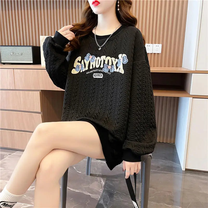 Hoodie Women s Korean Version Loose and Versatile Jacquard Design Lazy Style Thin Jacket