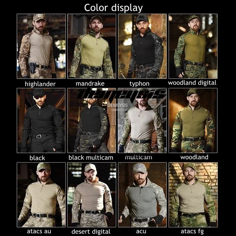 Tactical Camouflage Uniform Clothes Mens Outdoor Paintball Hunting Combat Shirt + Pants with Knee