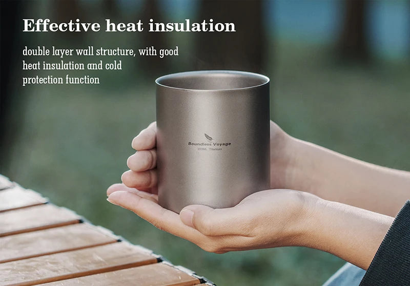 Boundless Voyage 350ml Titanium Cup with Lid Double Walled Mug Tea Coffee