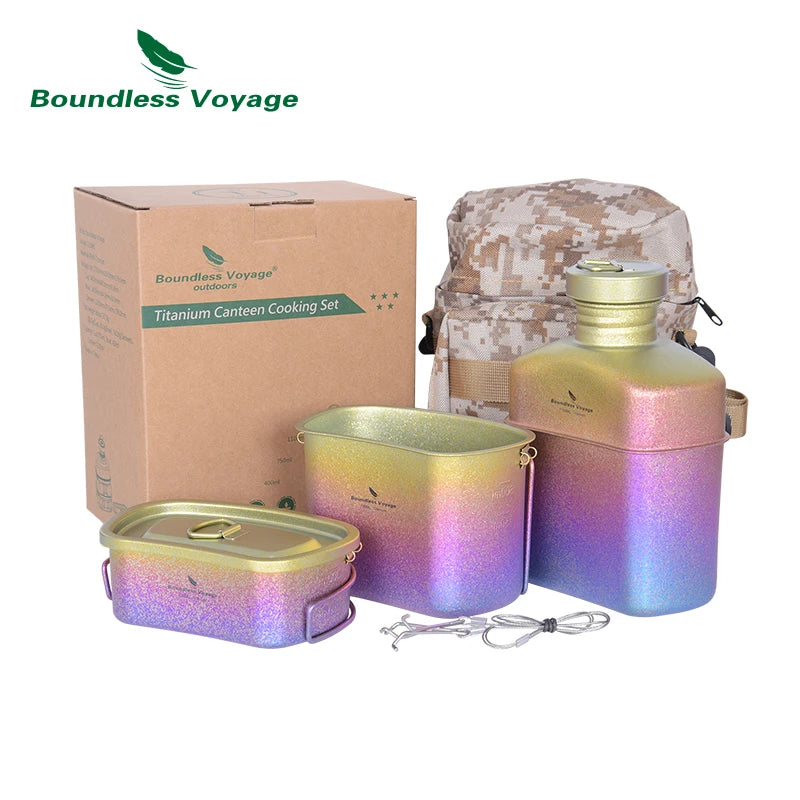 Boundless Voyage Titanium Military Canteen Cups Set Camping Cookware Outdoor