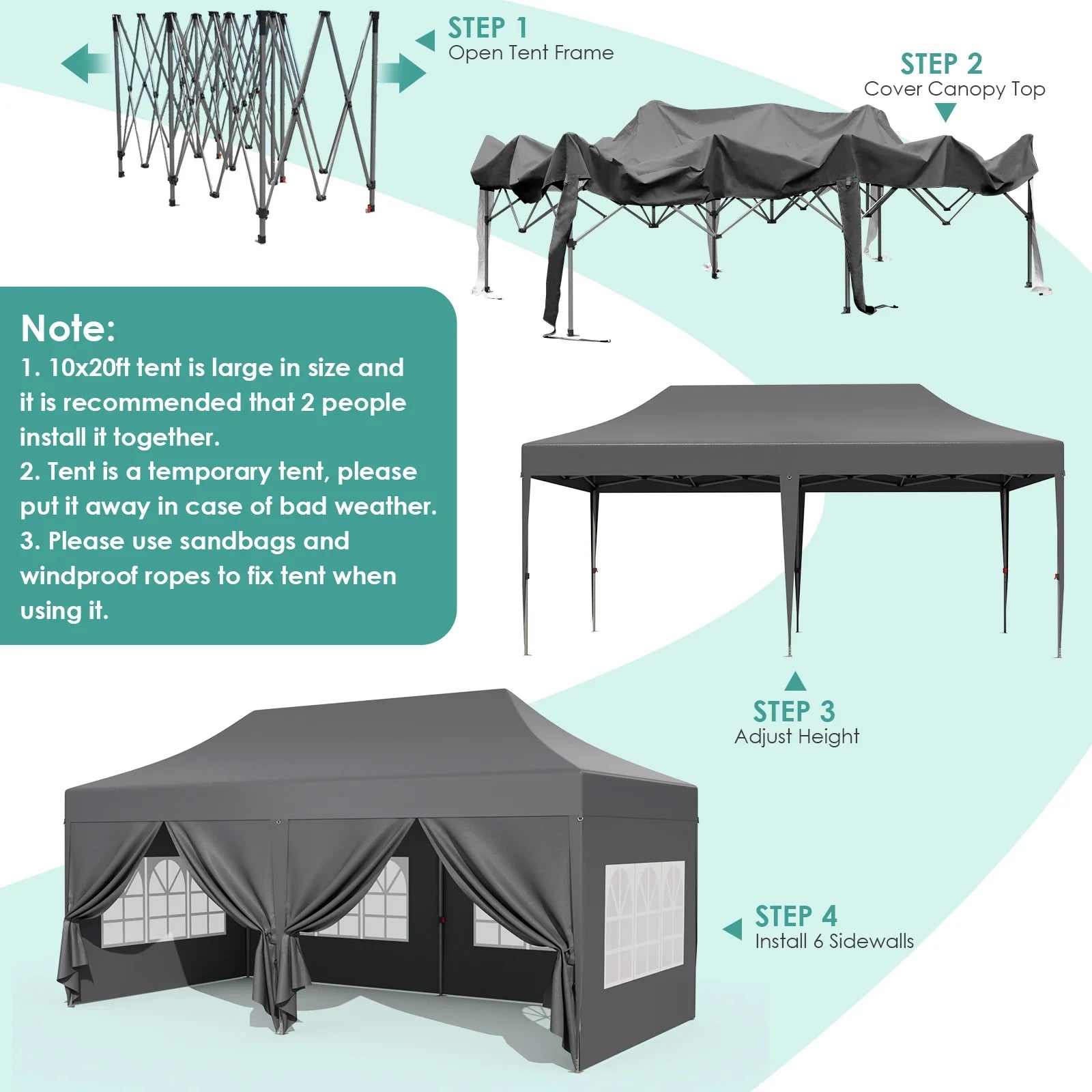 Pavilion Popup Gazebo 3x6m Waterproof Folding Gazebo Tent Party Tent with 4 Side