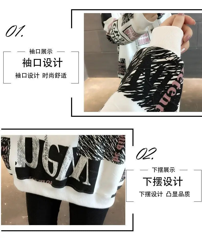 Long Sleeved Loose Plus Size Fashionable Age Reducing Hoodie Style for Chubby Girls Retro Western