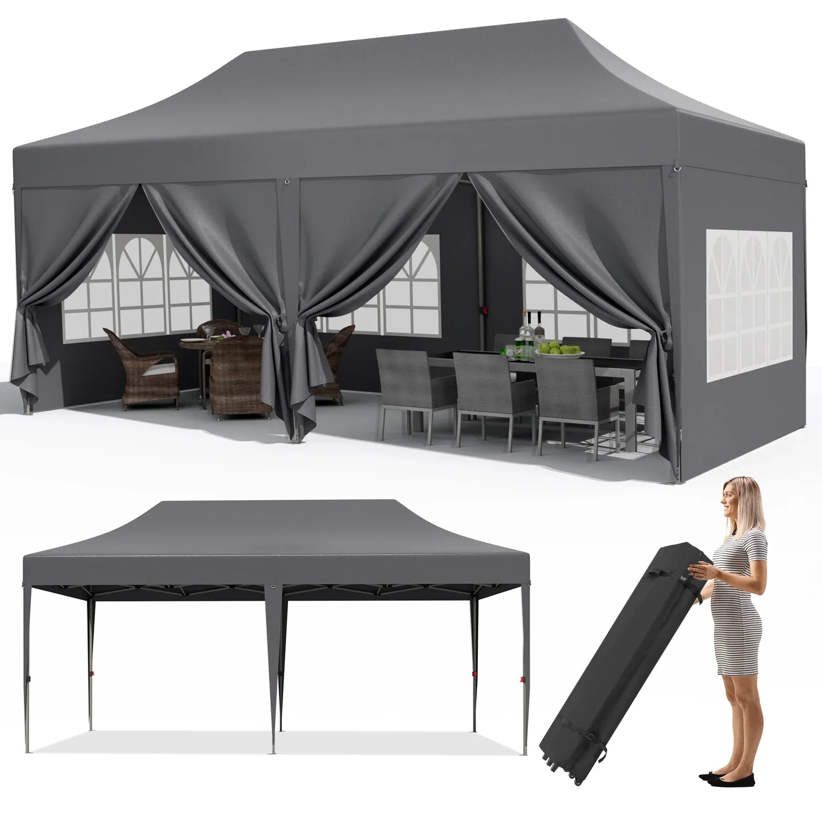 Pavilion Popup Gazebo 3x6m Waterproof Folding Gazebo Tent Party Tent with 4 Side
