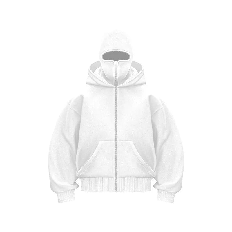 Men s Double Hat Mask Zipper Design Winter Windproof Hoodie Sports Jacket
