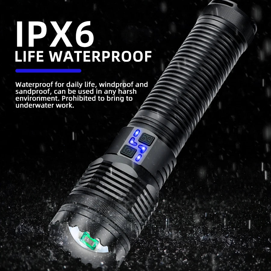 100W krachtige LED-zaklamp, ultraheldere tactische zaklamp met groot bereik, USB