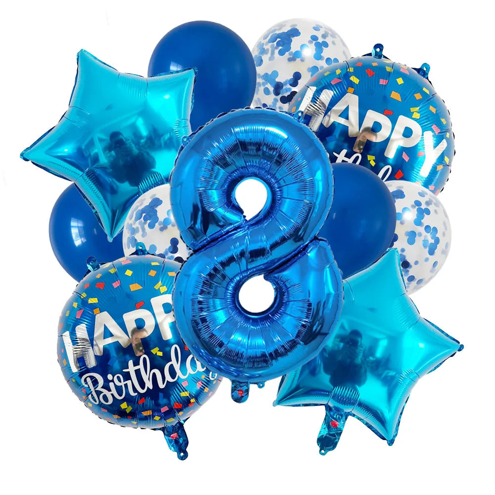 13pcs bag Blue Balloons Mixed Number Balloons Birthday Party Decorations Boys