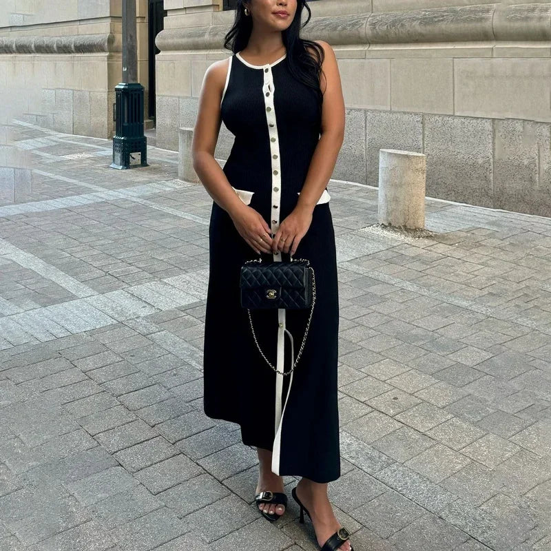 Elegante mouwloze enkelrijs geribbelde truien lange jurk voor dames hoog