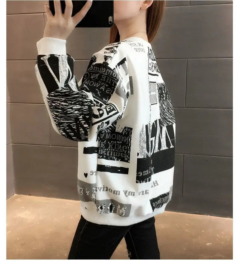 Long Sleeved Loose Plus Size Fashionable Age Reducing Hoodie Style for Chubby Girls Retro Western