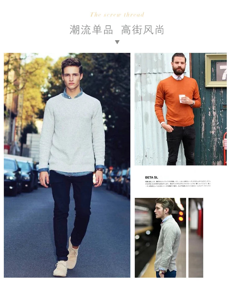Classic Pullover V Neck Sweater Men Autumn Winter Cashmere Cotton Blend Warm Jumper Clothes Pull