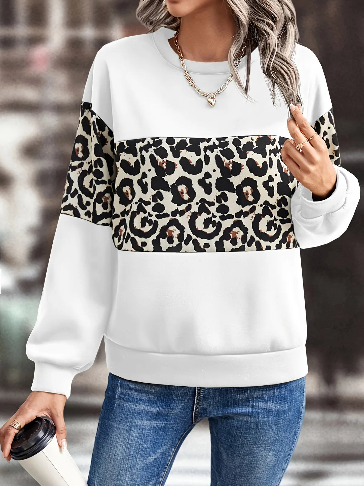 Herfstmode Print Losse Ronde Hals Luipaardprint Lange Mouwen Temperament Woon-werkverkeer Dames Losse