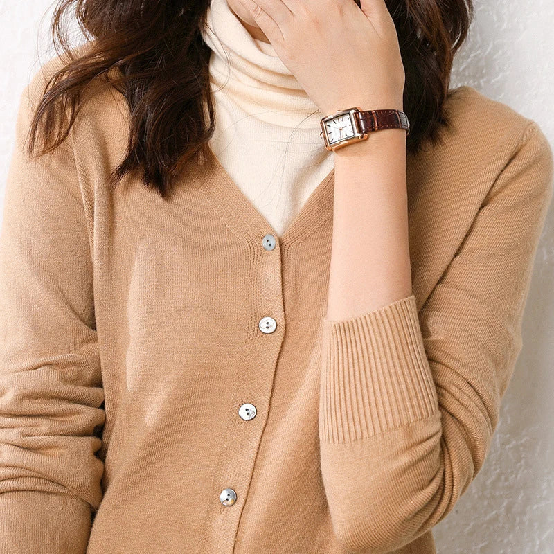 Enkelrijs V-hals Trui Cardigans Dames Basic Effen Kleur Lange Mouw