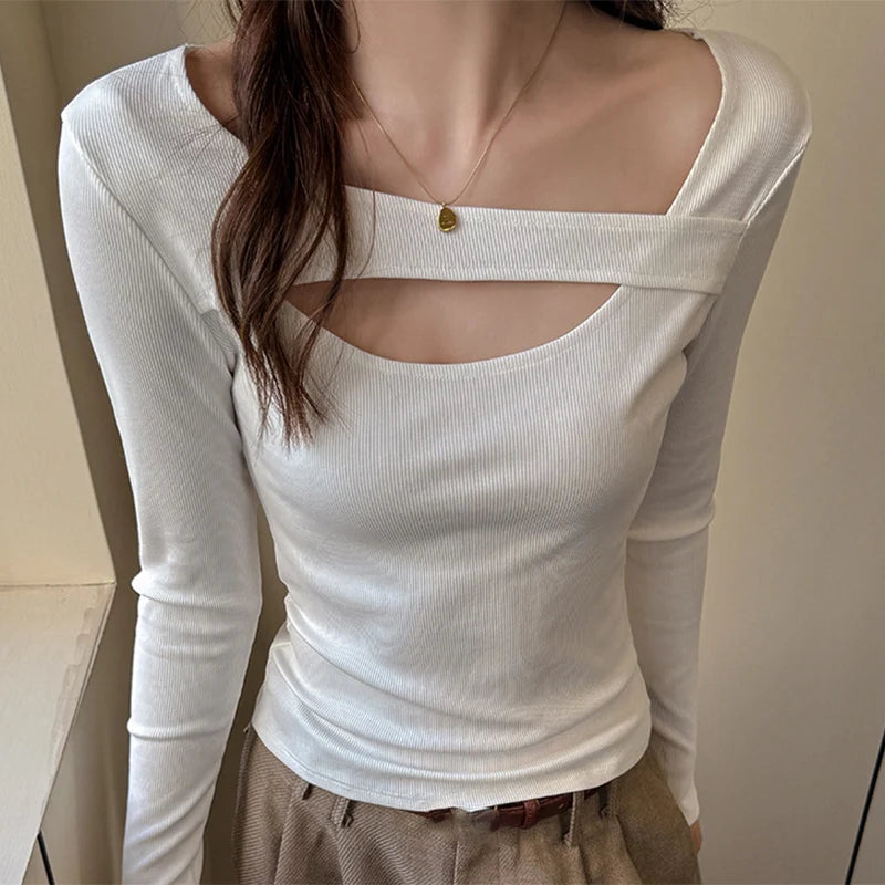 Slim Fit T-shirts met lange mouwen voor dames, sexy uitgeholde truien voor dames, lente