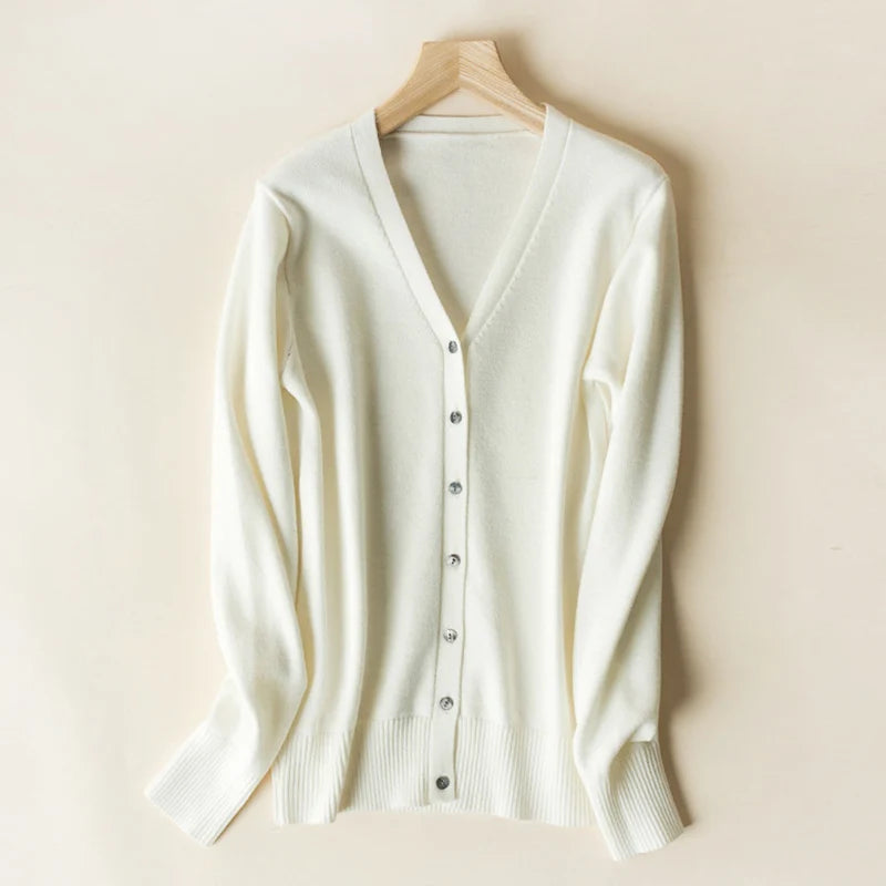 Enkelrijs V-hals Trui Cardigans Dames Basic Effen Kleur Lange Mouw