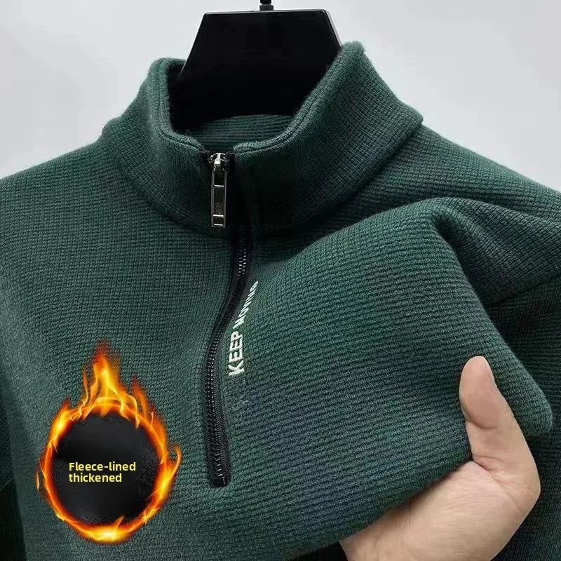 Thickened Fleece Zipper Hoodie Men s Long Sleeve Stand Collar Warm Outerwear Shirt Autumn Winter