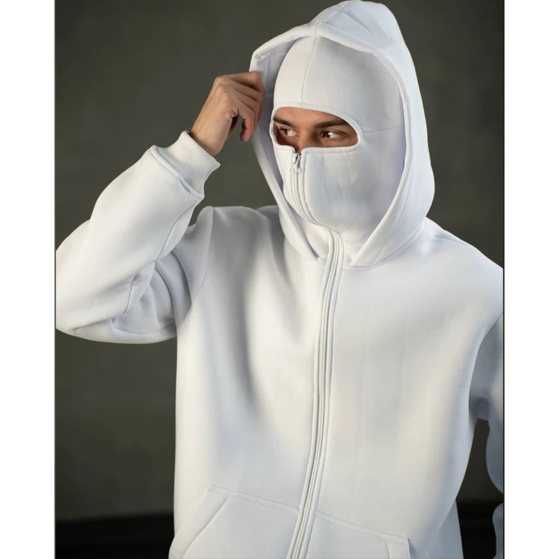 Men s Double Hat Mask Zipper Design Winter Windproof Hoodie Sports Jacket