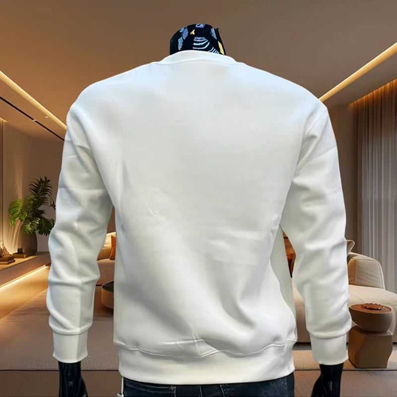 Italy Fashion Printed Pullover for Men Spring Autumn Warm Soft Long Sleeved T