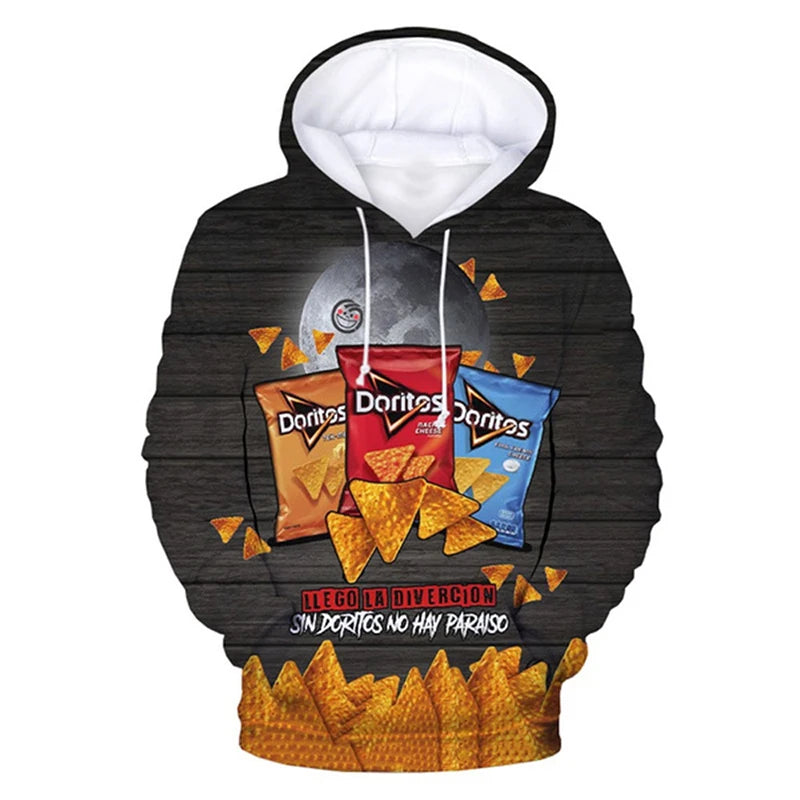 Snacks Funny Hoodies Men Fashion Potato Chips 3D Printed Long Sleeve Sweatshirts Women Casual