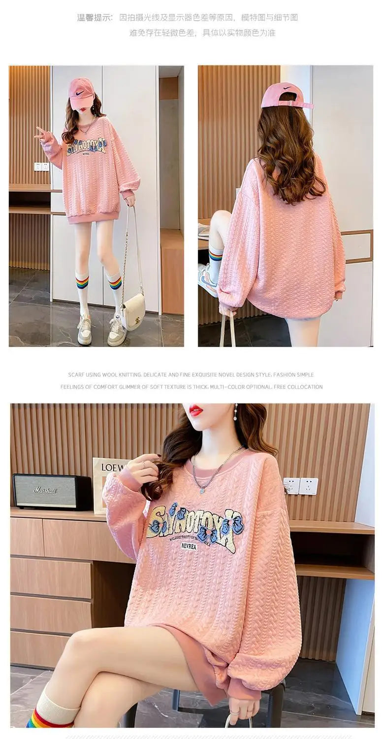 Hoodie Women s Korean Version Loose and Versatile Jacquard Design Lazy Style Thin Jacket